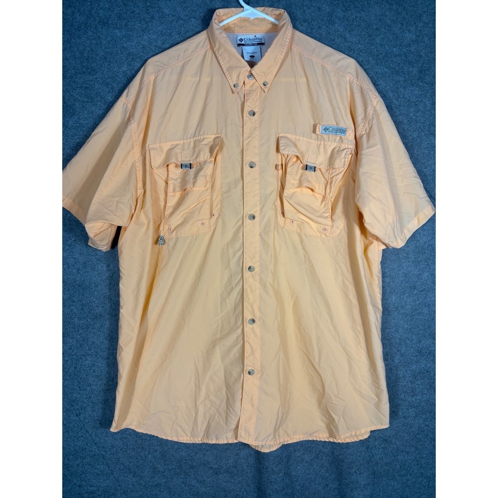 Columbia PFG Bahama II Fishing Shirt Mens Large Peach Orange Short Sleeve FM7047